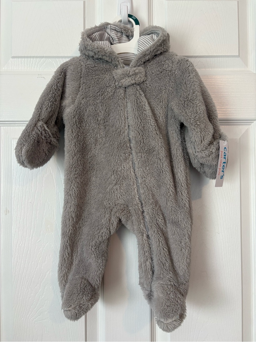 Carter's Baby Plush 3 Month Winter Zip Up Suit One Piece Hooded Footed New